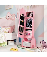 Costway Kids Vanity Set Princess Makeup Dressing Table & Chair Set with Kids Jewelry Armoire