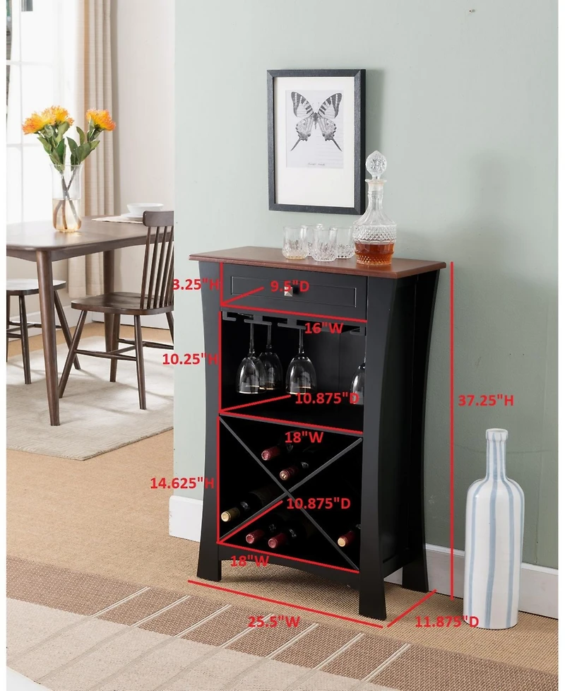 Kings Brand Furniture Hiland Bar Cabinet Wine Storage With Glass Holders & Drawer