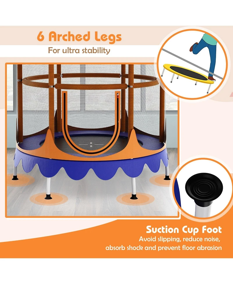 Gouun 64 Inch Kids Trampoline with Detachable Canopy and Safety Enclosure Net
