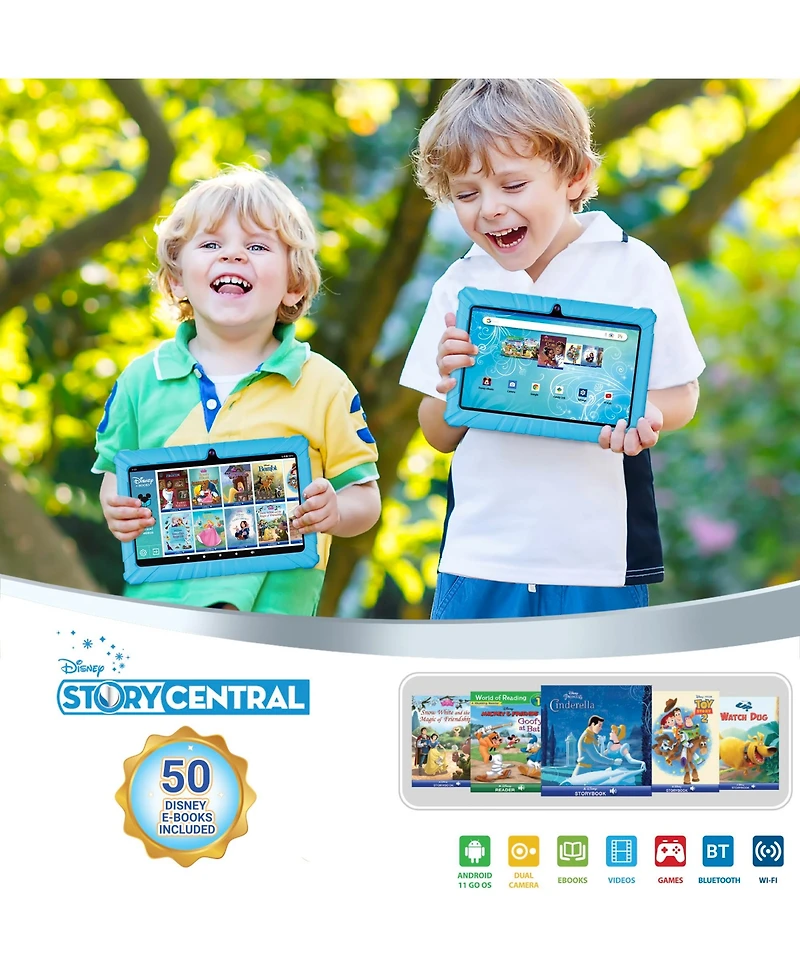 Contixo 7" V8-2 Kids Android 11 Bluetooth Wi-Fi Pro Hd Tablet 32GB Featuring 50 Disney eBooks with 2MP Dual Camera Toddler Child Proof Case