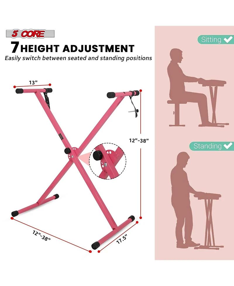 5 Core Keyboard Stand Single X Style Adjustable Piano Riser + Keyboard Piano Bench