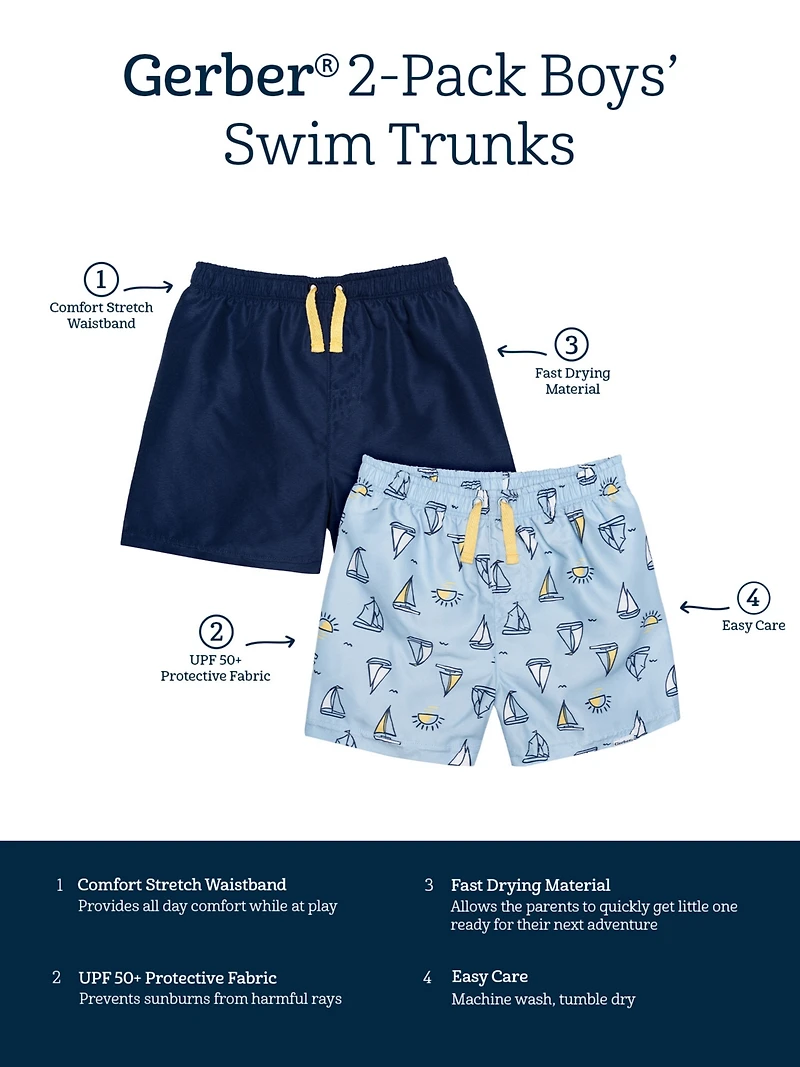 Gerber Baby Boys Swim Trunks - Sailboats 2-Pack
