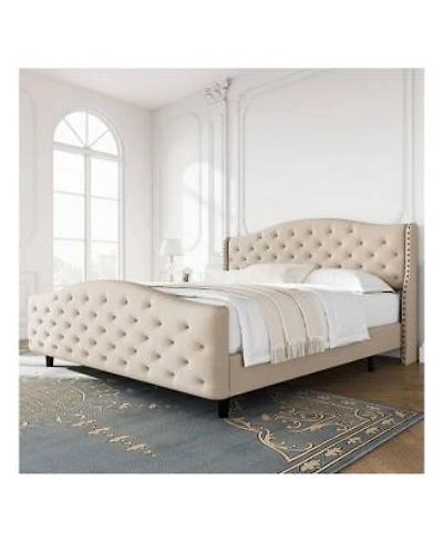Gaomon Queen King Size Velvet Bed Frame With Headboard Footboard Tufted Wingback Headboard Upholstered Platform Bed Strong Wooden Slats No Box Spring Needed Easy Assembly