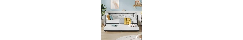 gaomon Twin Daybed with Trundle, Day Bed with Trundle Bed Twin, Twin Size Mattress Foundation with Steel Slat Support for Kids Teens Adults Living Roo