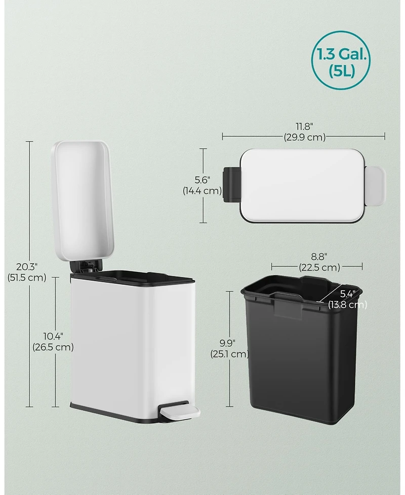 1.3 Gallon Small Bathroom Trash Can with Lid for Compact Waste Storage