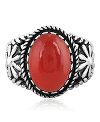 American West Jewelry Sterling Silver Red Onyx Concha Flower Design Ring