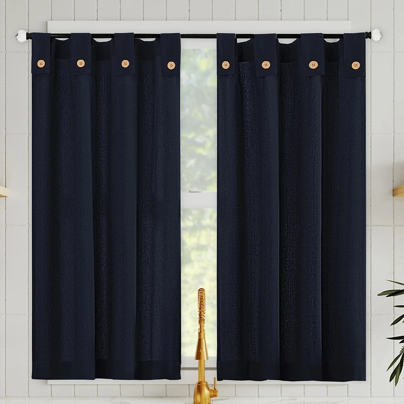 Cotton Blend Button Tab Top Cafe Curtain Pair