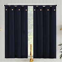 Cotton Blend Button Tab Top Cafe Curtain Pair