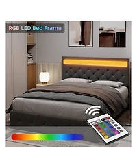 gaomon Full/Queen Size Bed Frame With Led Lights Headboard, Led Bed Frame With Fast-Charging Usb Port, Upholstered Platform Bed Frame, No Box Spring N