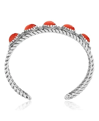 American West Jewelry Sterling Silver Red Spiny Oyster Gemstone Rope Design 5-Stone Cuff Bracelet