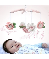 The Peanutshell Pink Floral Musical Crib Mobile for Baby Girls Plays 12 Lullabies