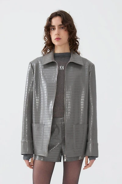Nocturne Women's Shirt Collar Faux Leather Jacket
