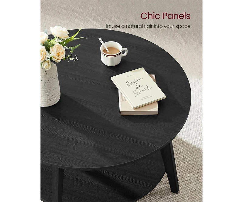 2-Tier Round Coffee Table with Open Storage Shelf for Living Room