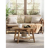 2-Tier Round Coffee Table with Open Storage Shelf for Living Room