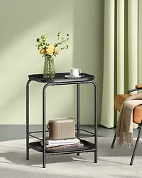 2-Tier Side Table – Outdoor Accent End Table, Metal Coffee with Tray Storage, Small Sofa Modern Nightstand for Living Room & Bedroom
