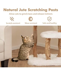 Solid Wood Cat Tree with Perch Natural Jute Scratching Posts Dangling Ball