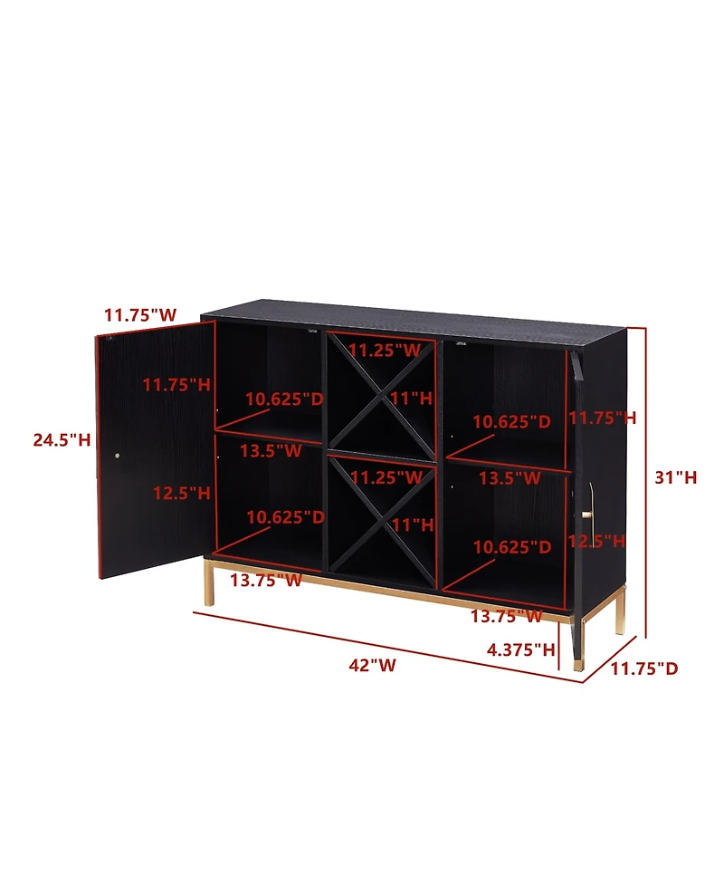 Kings Brand Furniture Wine Liquor Bar Buffet Sideboard, Cabinet with Wine Rack Storage for Kitchen, Dining Room, Black