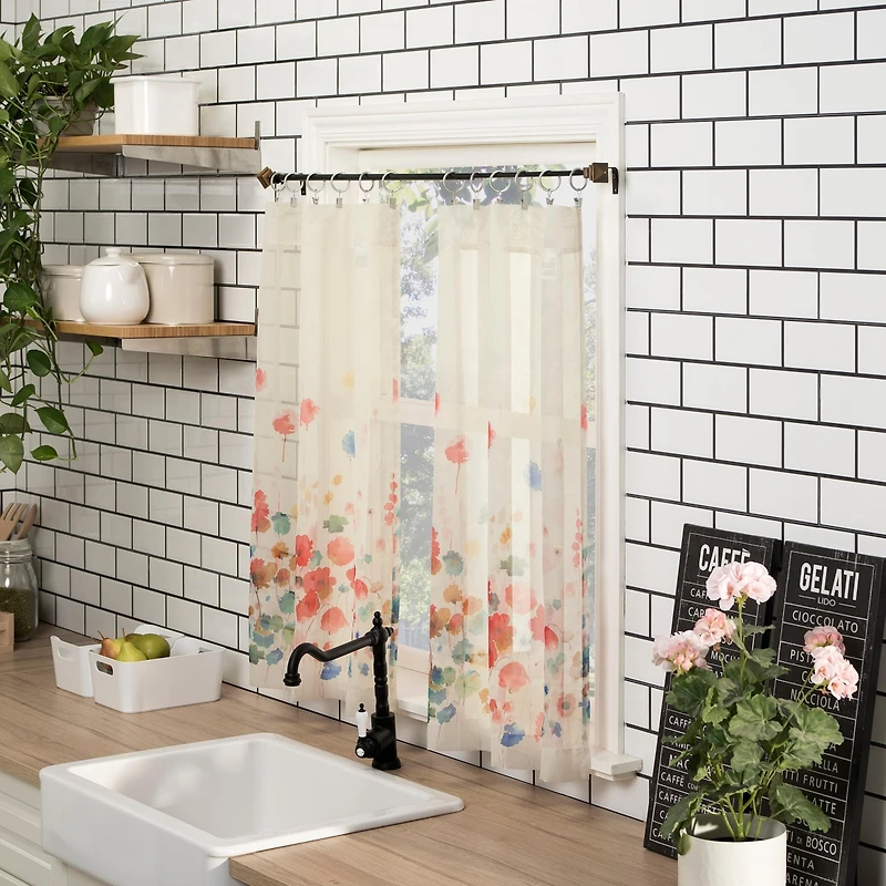 Rosalind Watercolor Floral Semi-Sheer Rod Pocket Kitchen Curtain Valance and Tiers Set