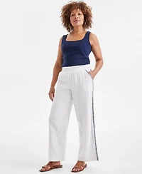 Style & Co Women's Cotton Embroidered Wide-Leg Gauze Pants, Exclusively at Macy's