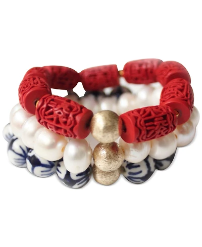 Michael Gabriel Designs Gold-Tone 3-Pc. Set Mixed America The Beautiful Stretch Bracelets