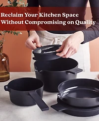 Alva Neat 5-Piece Nesting Cookware Set – Stackable Nonstick Pots & Pans with Universal Lids Space-Saving Design for Apartments, RVs Compact Storage