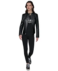 Karl Lagerfeld Paris Women's Fitted Mock-Neck Faux-Leather Jacket