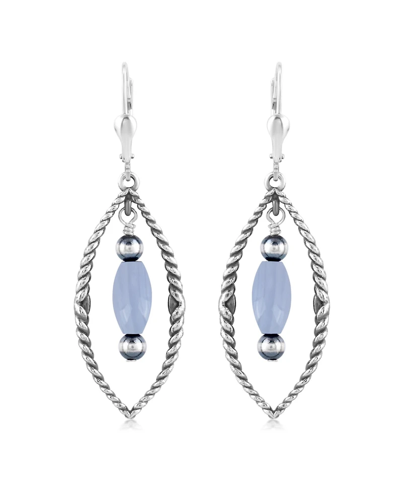 American West Jewelry Sterling Silver Marquise Blue Lace Agate Dangle Earrings