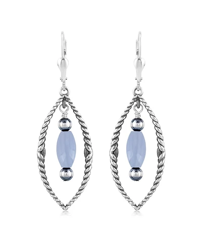 American West Jewelry Sterling Silver Marquise Blue Lace Agate Dangle Earrings