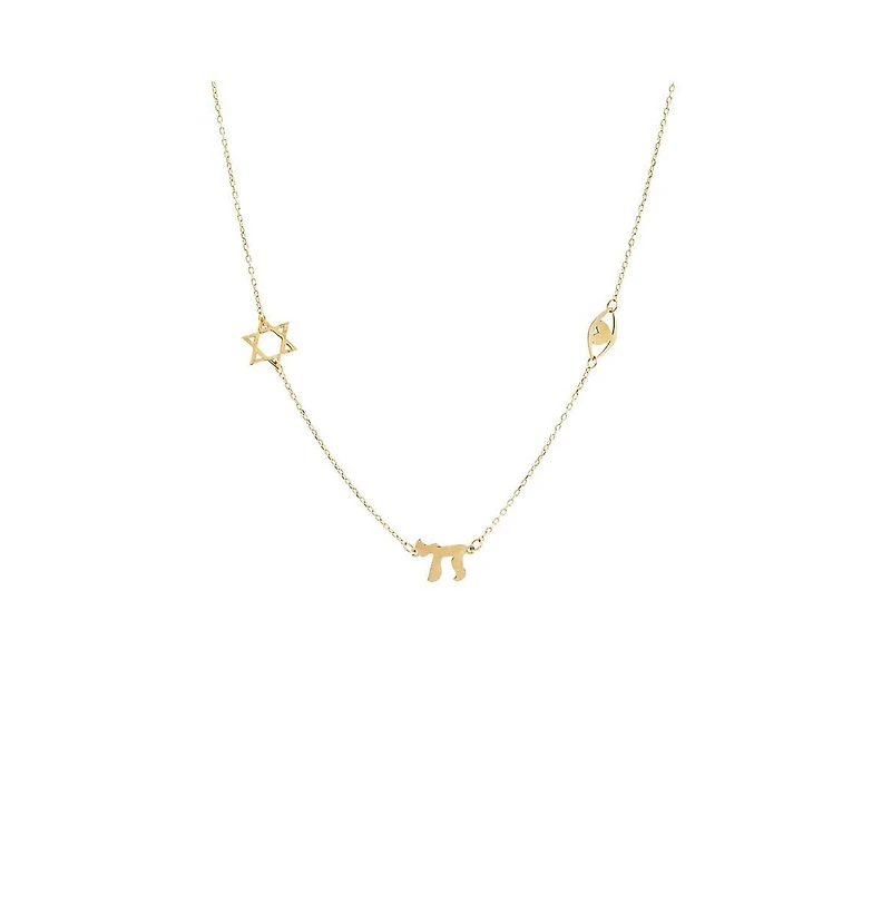 Solid Jewish Charms Necklace 14K