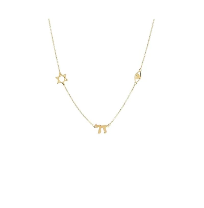 Solid Jewish Charms Necklace 14K