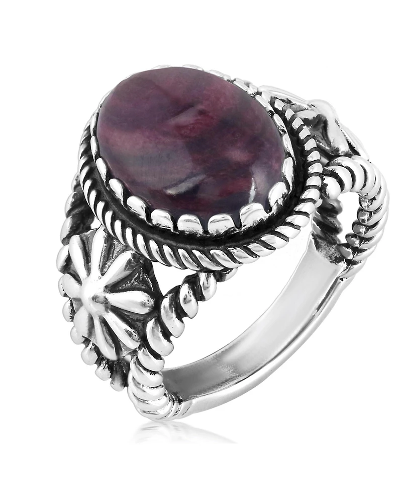 American West Jewelry Sterling Silver Purple Spiny Oyster Concha Flower Ring