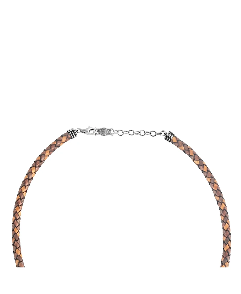 American West Jewelry Sterling Silver Multi-Color Braided Brown Leather Necklace, 20 to 22 Inches