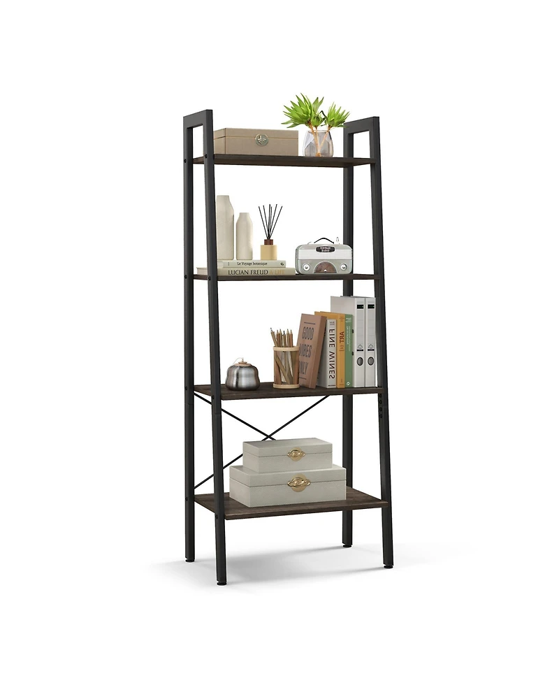 Gouun 4-Tier Bookshelf with Metal Frame and Adjustable Foot Pads