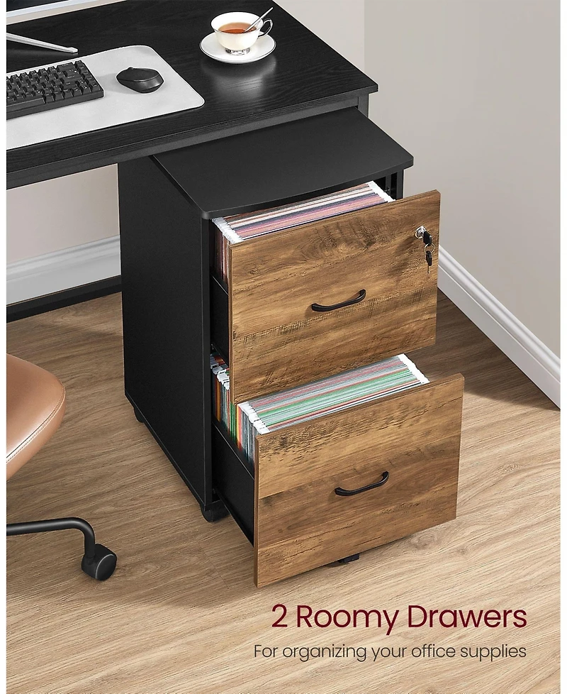2-Drawer Locking File Cabinet with Wheels for Home Office Document Storage