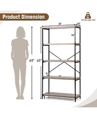 Gouun 5-Tier Industrial Bookshelf Display Storage Rack with Metal Frame