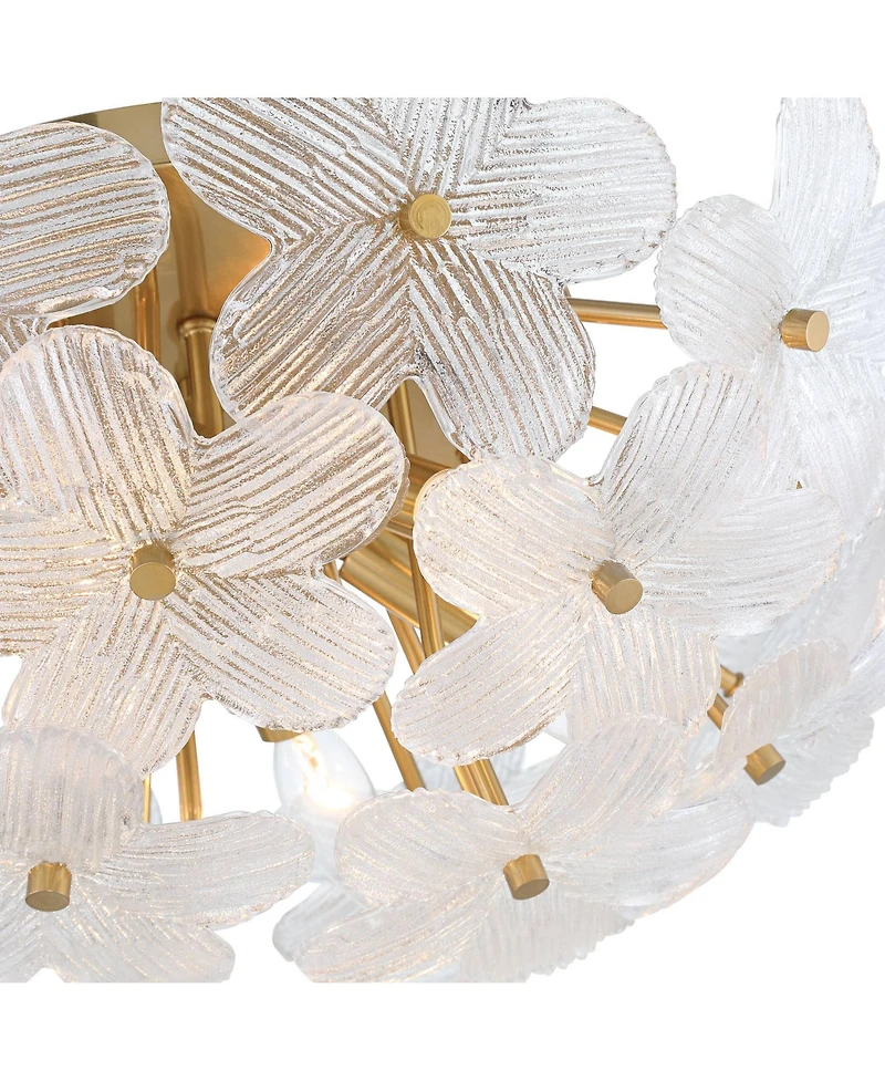 Possini Euro Design Filoli 20" Modern Semi Flush-Mount Ceiling Light Fixture Kitchen Foyer Hallway Flower Unique Gold Finish Glass