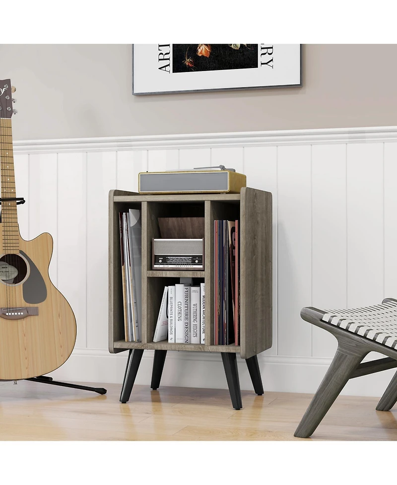 Gouun Vinyl Record Storage Turntable Stand with 4 Open Shelves