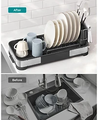 Slickblue Small Dish Drying Rack – Stainless Steel Countertop Dish Rack with Drain, Utensil Holder, Rustproof Design