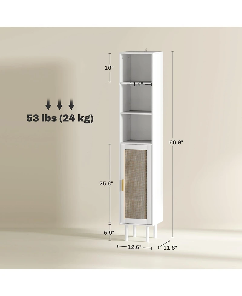 Homcom Tall Bathroom Storage Cabinet with Rat Doors,