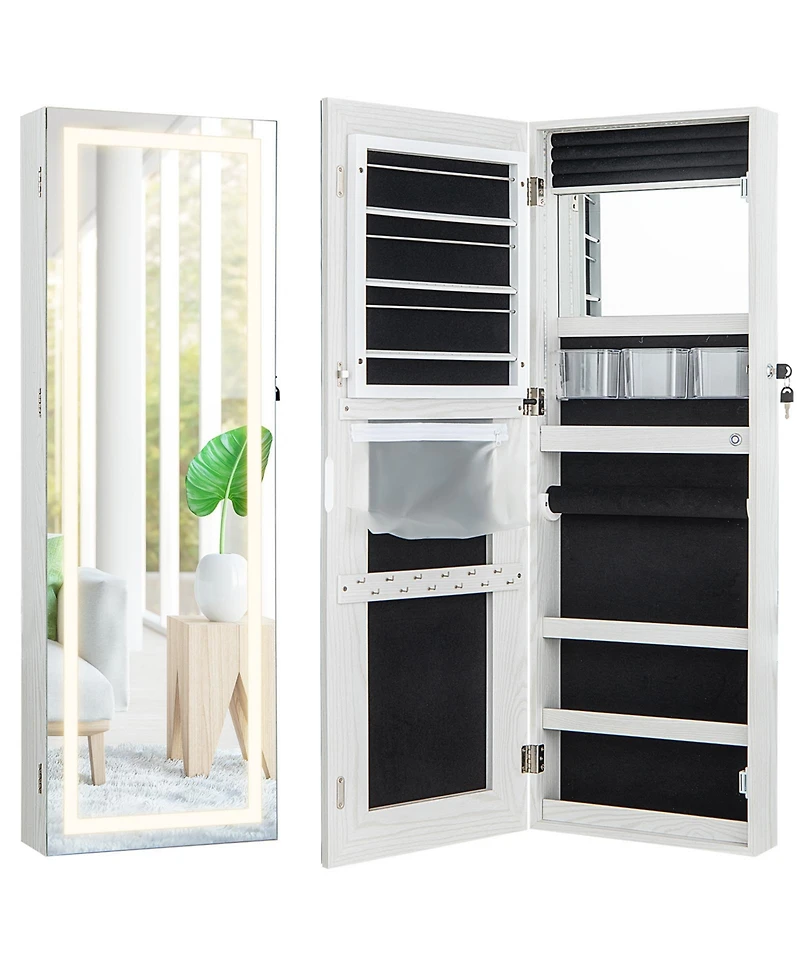 Gouun 42.5 Inches Lockable Jewelry Mirror Wall Cabinet with 3-Color Led Lights