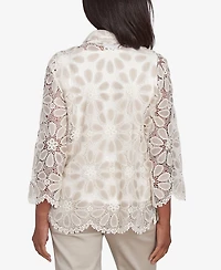 Alfred Dunner Women's Coming up Roses Medallion Lace Two One Top with Necklace