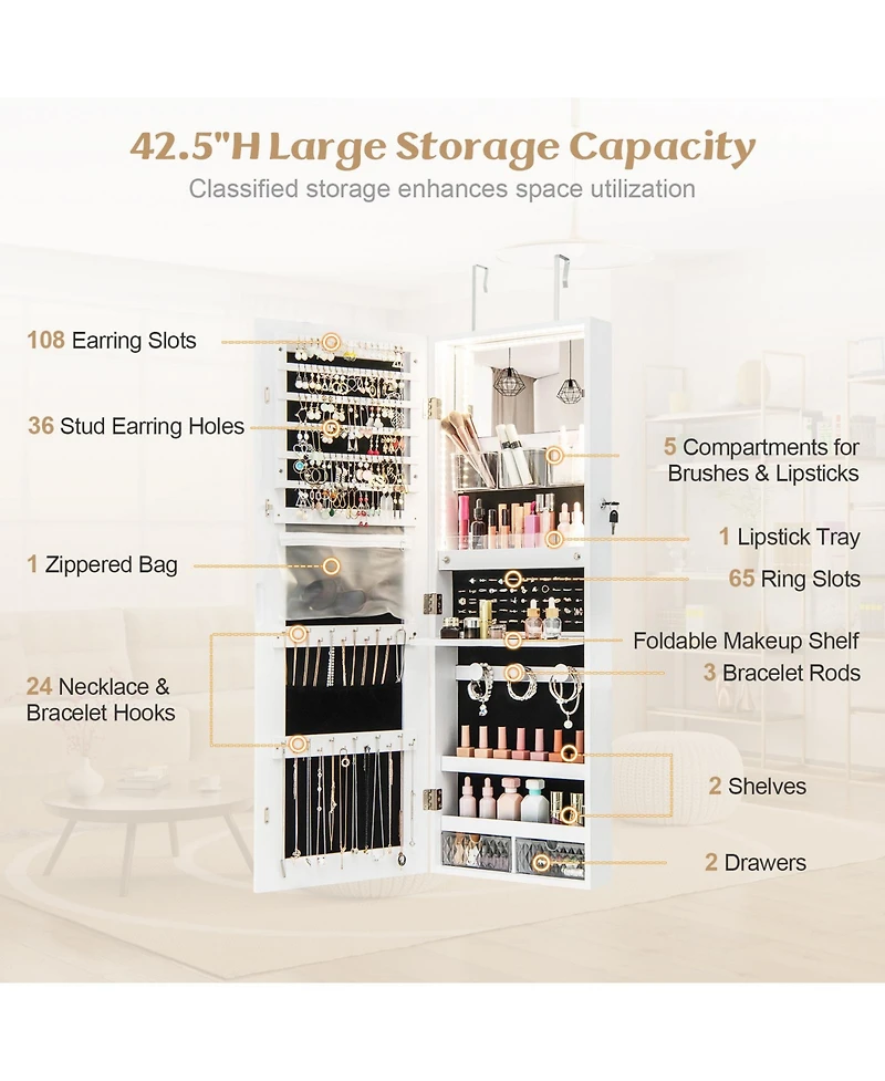 Gouun Wall Mounted Jewelry Cabinet with Full-Length Mirror