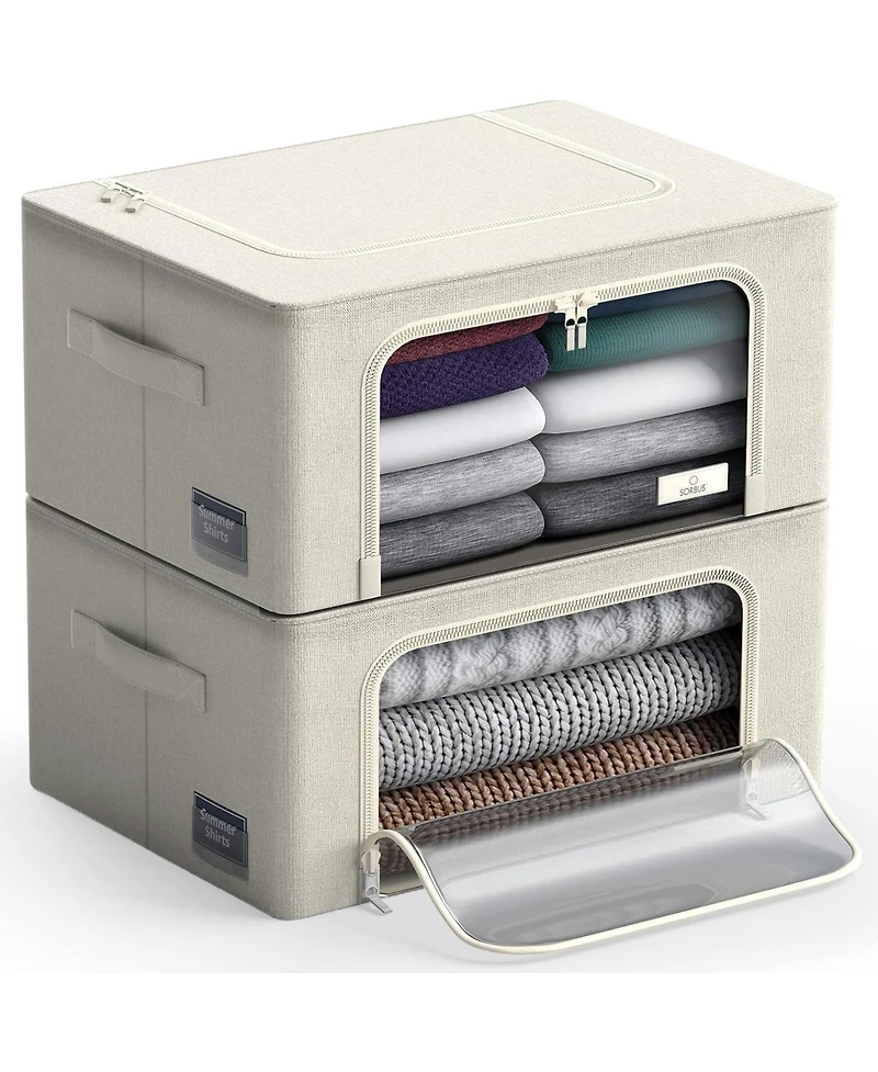Sorbus 2 Pack Small Foldable Storage Box - Metal Frame, Oxford Fabric, Large Window & Handles - Organization for Bedroom