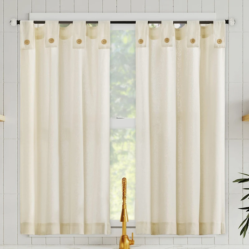 Cotton Blend Button Tab Top Cafe Curtain Pair
