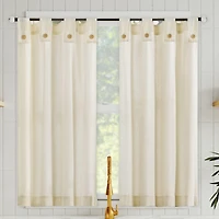 Cotton Blend Button Tab Top Cafe Curtain Pair