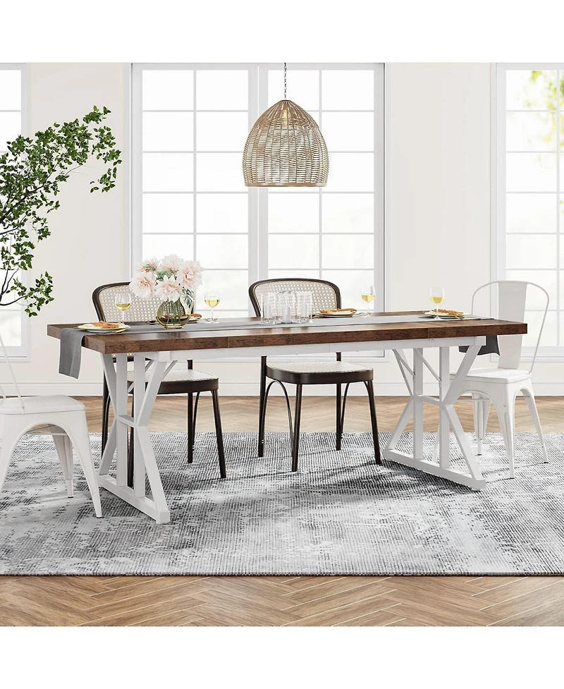Tribesigns Farmhouse Dining Table for 6, 70.8'' Rectangular Wood Table, Rustic Kitchen with Heavy Duty Metal Legs, Room, Black