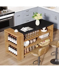 Tribesigns 55" Kitchen Island with Storage, Farmhouse 5-Tier Stationary Island Table with 5 Shelves, Wood Coffee Bar Table Storage Cabinet with Large