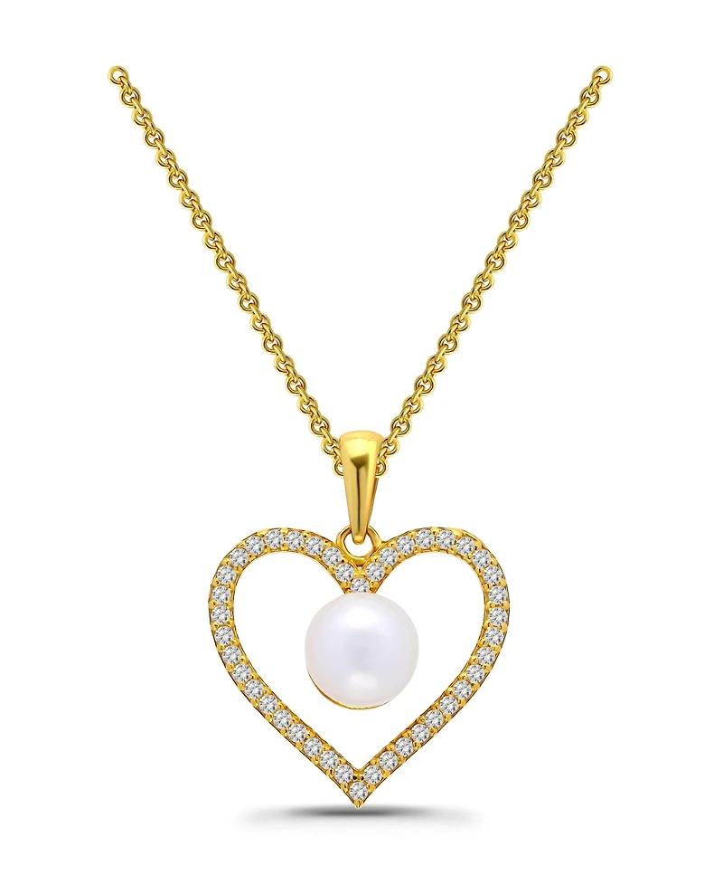 Macy's Freshwater Cultured Pearl Cubic Zirconia Open Heart Pendant Necklace