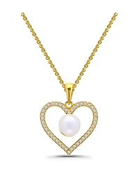 Macy's Freshwater Cultured Pearl Cubic Zirconia Open Heart Pendant Necklace