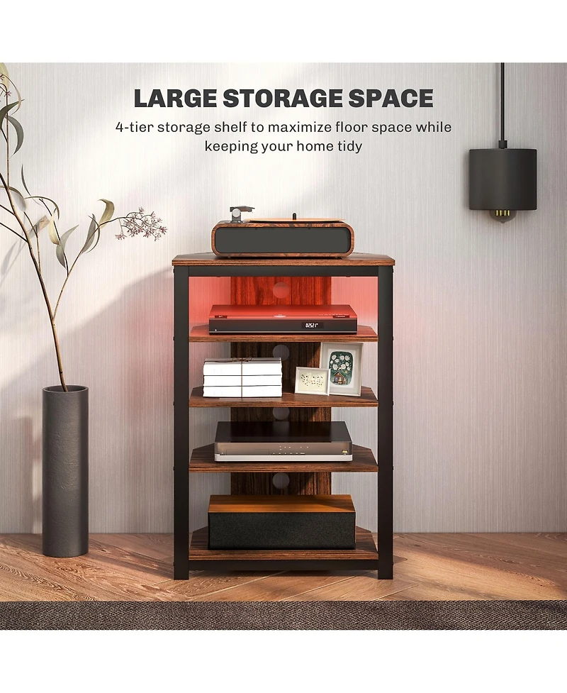 Homcom Tv Stand with Lights, 5-Tier Storage Shelves and Steel Frame